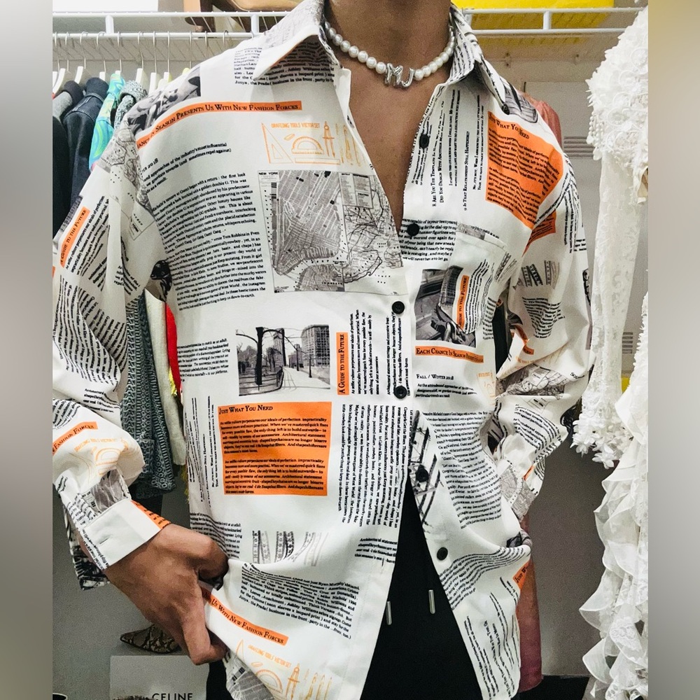 Oversized Fashion Newspaper Shirt